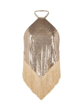 LOOKING FOR Sequined Fringe Halter Top in Champagne Gold Paco Rabanne